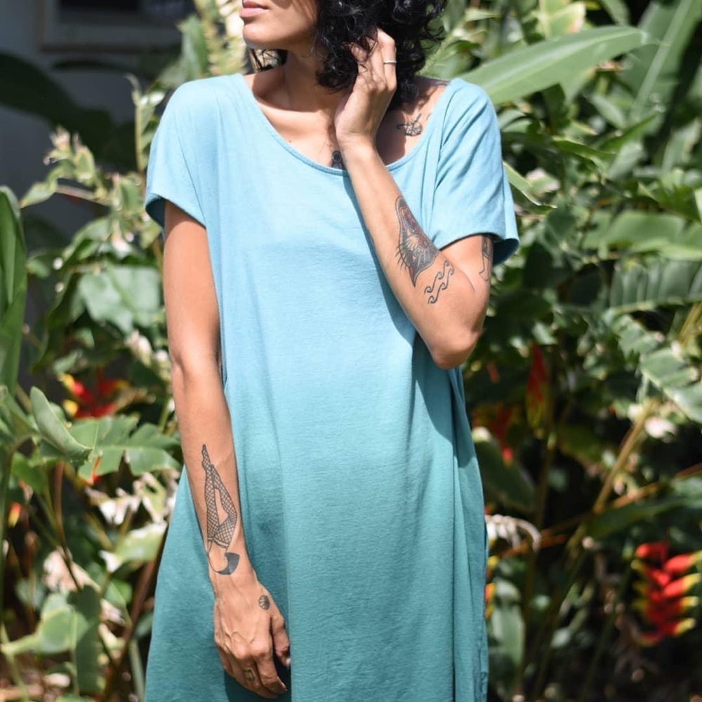 19th & Whimsy Ombré T-Shirt Dress in Dark Dusty Teal, OS